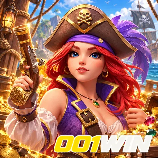 001WIN — ilustração de uma pirata com mapa do tesouro